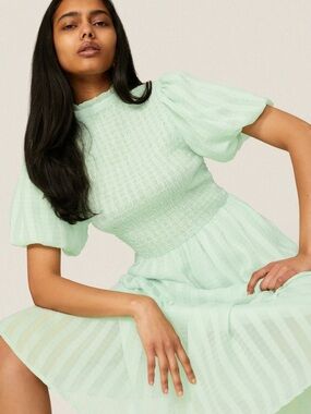 Pamela Love Mint Sage Smocked Midi Dress